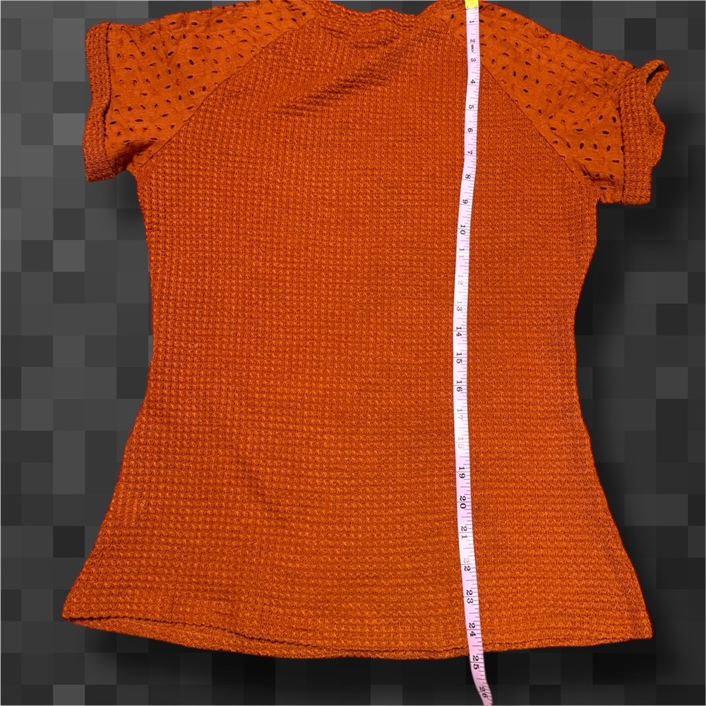 Orange Textured Waffle Knit Women's Top - Picture 4 of 6
